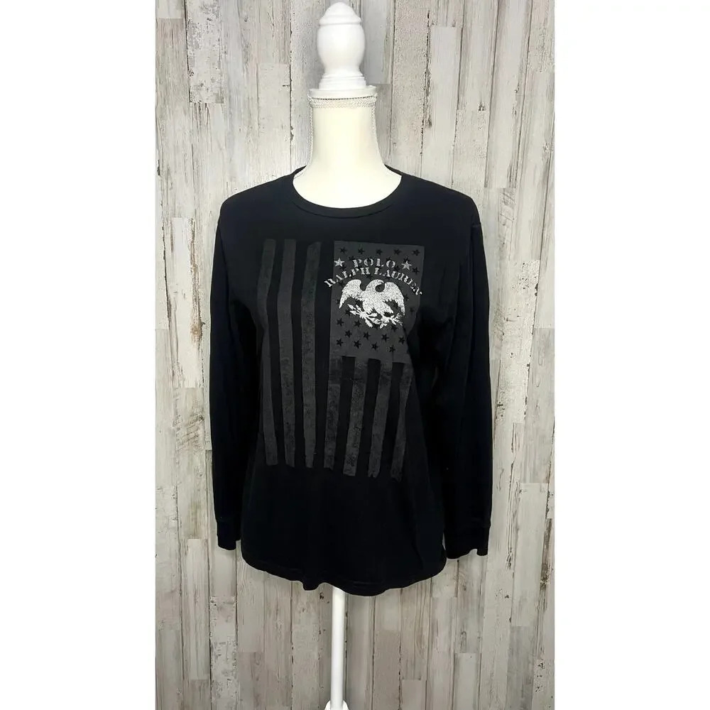 Polo Ralph Lauren Youth Boys Large Black Graphic Print Long Sleeve T-Shirt‎